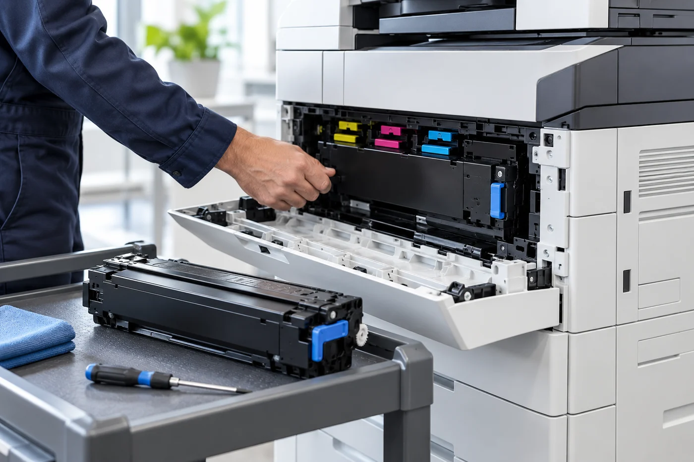 Manutenzione di una multifunzione laser professionale e sostituzione dei consumabili
